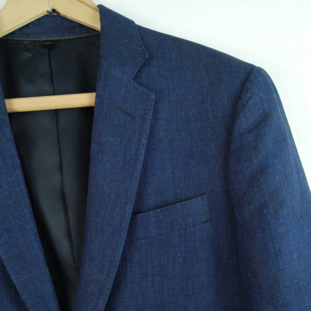 J.Crew Ludlow Suit Indigo Blue 100% Linen 34S Blazer 30x30 Pants Two Button
